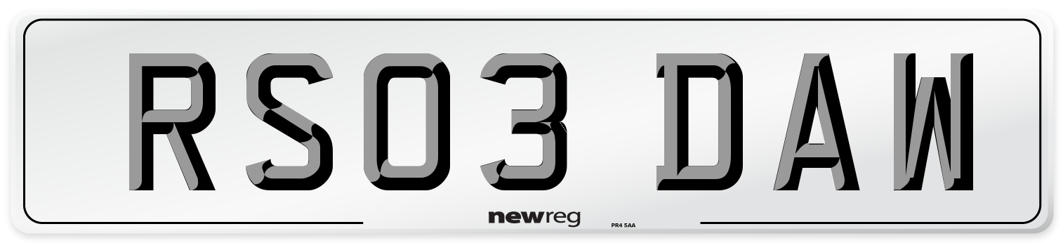 RS03 DAW Number Plate from New Reg